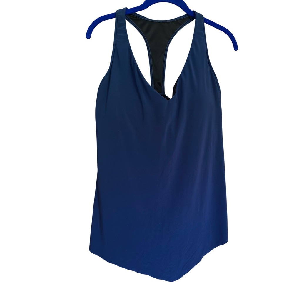 Magicsuit Tankini Top Navy Blue Polyester Spandex Solid Racerback Underwire 16